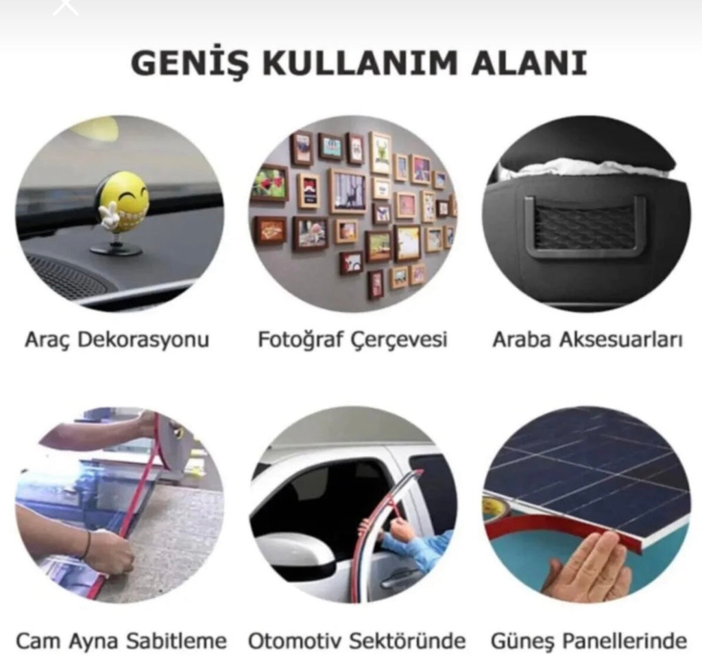 10Mm X 5 metre  Kırmızı Çift Taraflı Silikon Akrilik İz Bırakmaz Şeffaf Bant